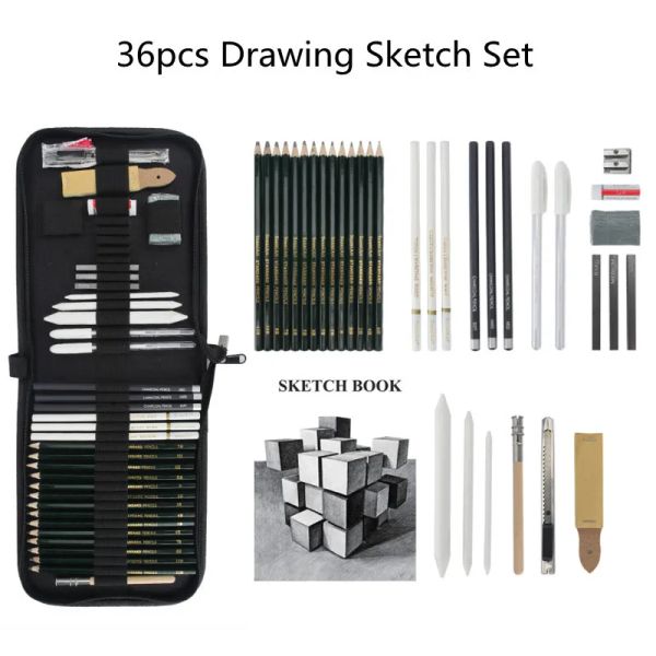 Bleistifte Seamiart 29/36PCS Professionelle Malerei Skizze Set mit Holzkohlestiften 6H12B Leinwand Taschen Zeichnungswerkzeuge für Kunstlieferanten