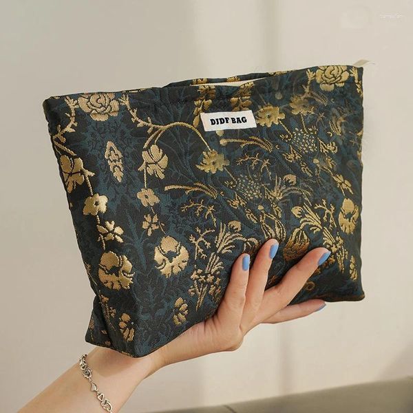 Sacchetti cosmetici borse da trucco da donna fiori oro stampato nobile fiordia