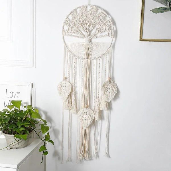 Arazzi Tree Life Dream Catcher Leaf Leaf Macrame Wall Impiccing Boho Woven Aesthetic Auberstry Home Soggiorno Decorazioni per matrimoni