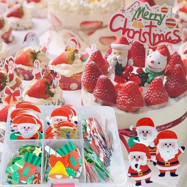 Merry Noel Karikatür Santa Mix Yenilebilir Gutin Gofret Pirinç Kağıt Kek Cupcake Toppers Dekor Noel Kek Pişirme Dekorasyon