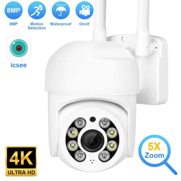 Câmeras de 8mp 4k HD WiFi IP Câmera de segurança externa Segurança cor noturna Visão 4MP Câmeras de vigilância de vídeo sem fio Smart Detecção humana ICSEE