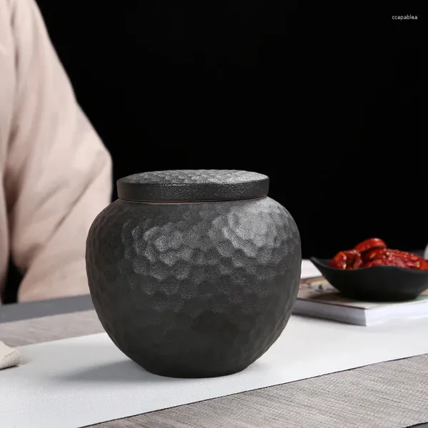 Garrafas de armazenamento criativo preto jar de cerâmica fosco portátil textura irregular textura porcecelana café tanque de tanque artesanato decoração de casa moderna