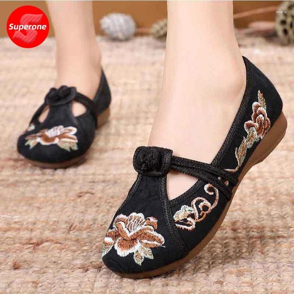 Casual Schuhe Superone Vintage Traditioneller Stil Frauen Weiche Slipper Frühling Herbst Slip Baumwollstoff Flats Komfort Chinesische gestickt