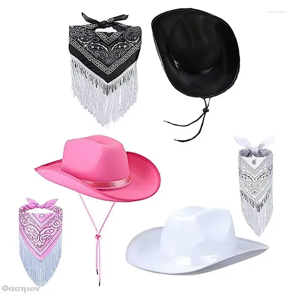 Partyversorgungen Frauen Mädchen Pink Cowgirl Hat Cowboy und Paisley Bandana Kostüm für Cosplay Western Cap