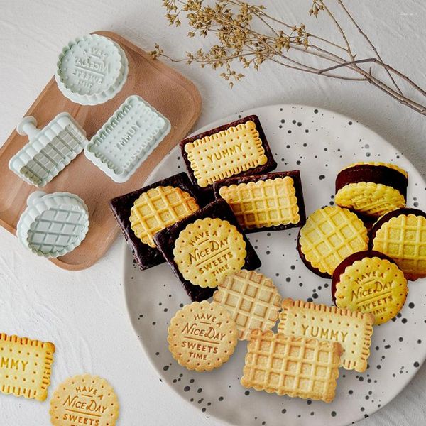 Backformen Keksmarken Set aus 4 Pressform-Dekorationsbedarf für DIY-Kuchengebäck einfach zu bedienende Biskuitserie