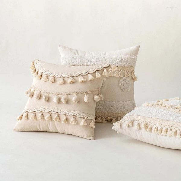 Yastık örtüsü Nordic bohem tarzı yastık kılıfı saçak dekorasyon pamuklu zarif oturma odası ev