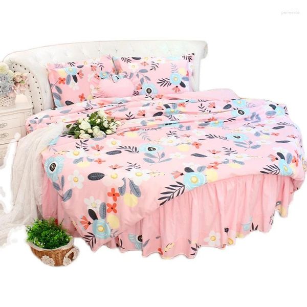 Bedding Sets renda rosa redonda de casamento em casa Duvetcover de algodão travesseiro de camas Super King tamanhos 6.6 -9feet tamanho do cliente