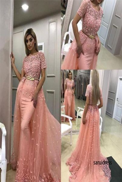 Cucciolo di pizzo a maniche corte a manica corta a manica corta abiti da sera glamour di tulle glamour blush sexy sirene da ballo abito da ballo con oxk6907265