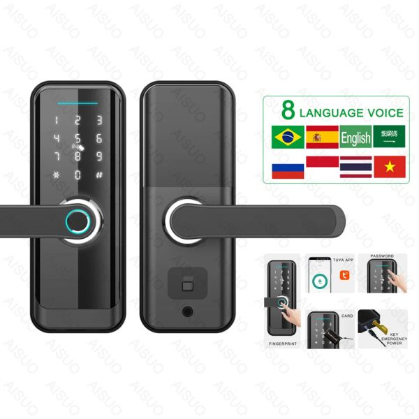 Заблокировать Aisuo Smart Finger -отпечаток дверной блокировки Deadbolt Tuya Wi -Fi/TT LOC Wi -Fi Пульт дистанционного управления Откройте дверь с помощью Key и IC Card Smart Home