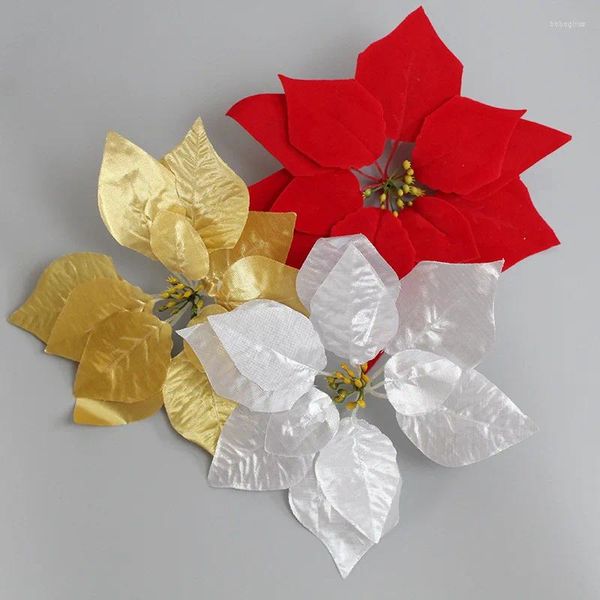 Fiori decorativi 3 colori 22 cm Artificiali Finori finti Fagro Poinsettia di Natale in oro rosso per decorazione di pareti di natale fai -da -te decorazione