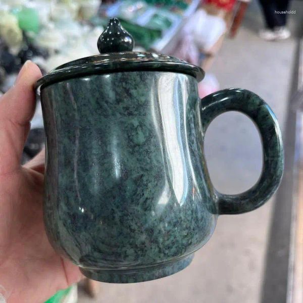 Çay Bardakları Doğal Yeşim Çay Kupası Kupa Sap ve Kapak Orijinal Jades Taş Milk Su Sağlığı Gongfu TeAware