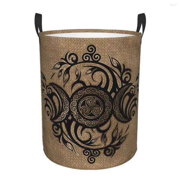 Bolsas de lavanderia Lua tripla com cesta de triskelion Pentagrama colapsível Págãos Pagan WicCan Torthing Toys Organizer Storage Bins