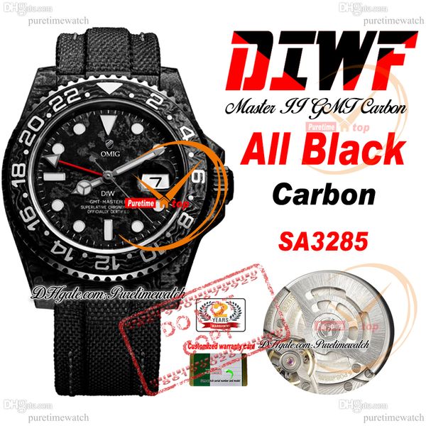 Carbon All Black SA3285 Orologio da uomo automatico Diwf V2 Black Dial Nylon Strap Super Edition Same schede seriale Puretime RELOJ HOMBRE MONTRE HOMMES PTRX