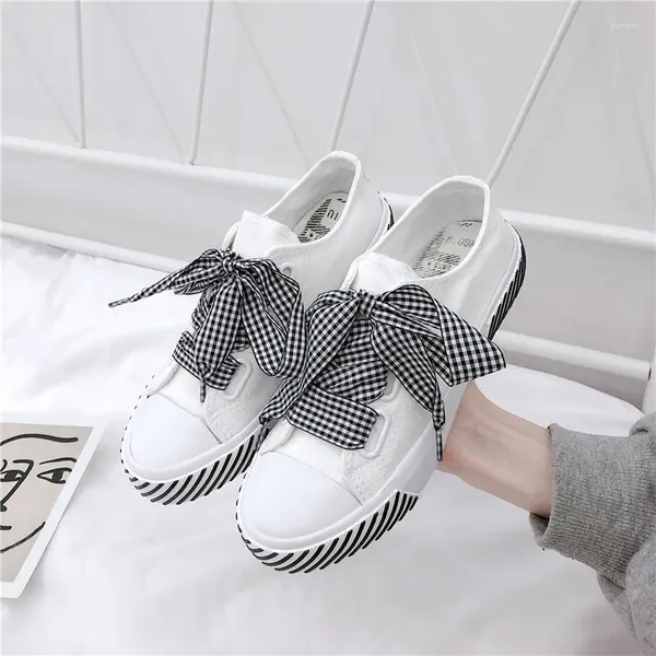 Fitness Shoes Ribbon Canvas Women White Sneakers 2024 Brand Casual Plataforma Vulcanized Ladies Zapatos de Mujer