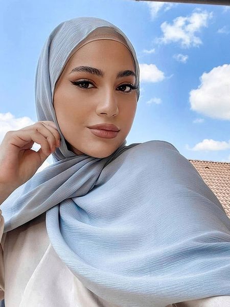 Premium şifon kırışık hijab fular kırışık şal kadın moda moda müslüman kadın türban İslam fulard femme hijab Arap Ramazan 240327