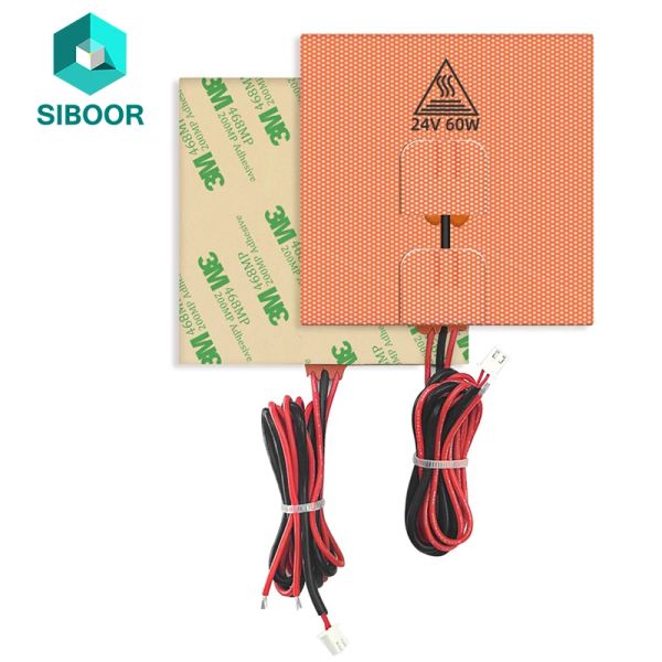 Pads 24 V 60W 3D -Drucker Silikonheizungskissenheizmatte 100x100 mm erhitztes Bett mit NTC 100K -Thermistor für Voron 0 0,1 und 60 cm Kabel