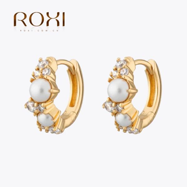 Ringe Roxi Perlen in Kombination mit Zirkonohrringen 925 Sterling Silber Geometrisches Design Vielseitige Ohrringe Frauenpersonalisierter Schmuck Frauen