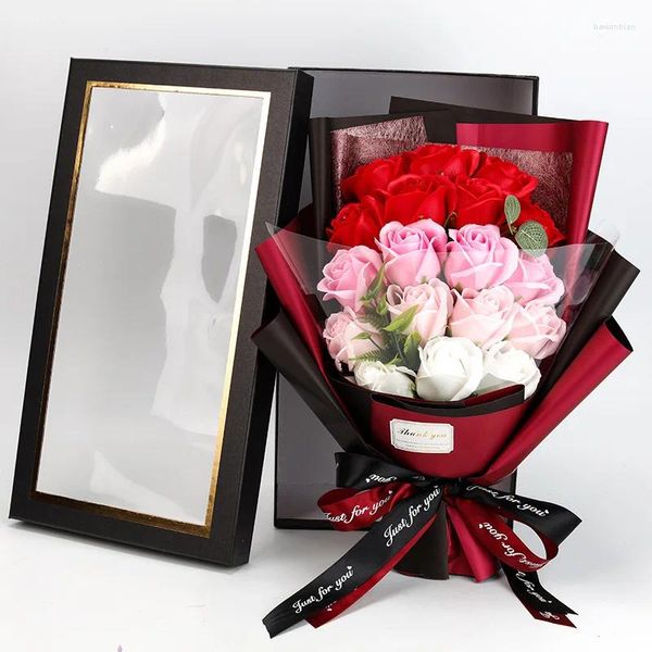 Fiori decorativi sapone artificiale fiore rosa bouquet sacchetti regalo di San Valentino compleanno arredamento per la casa 18 scatola