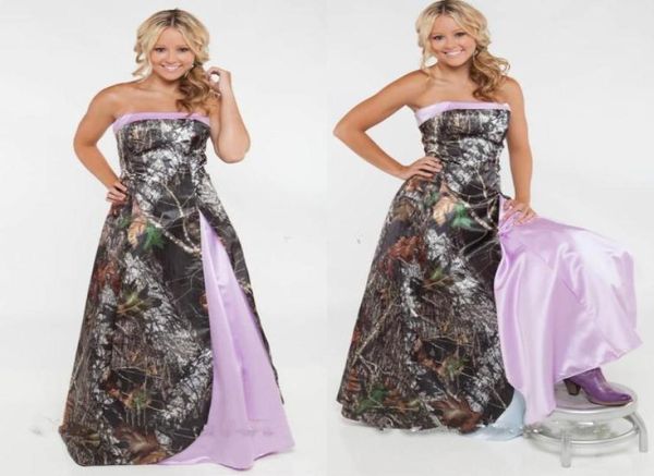 2018 novos vestidos de baile de baile de camuflagem de strapless cetim feito de grande tamanho, rosa roxo de festa de noite sem nas costas da noite da primavera country v5243721