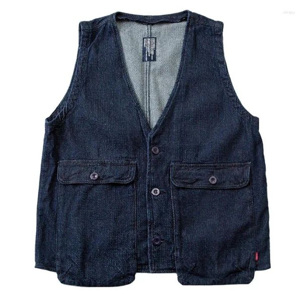 Giubbotti da uomo in stile giapponese sciolto tasca grande motivano ananas blu scuro tutto cotone e gilet da donna cappotto abbinati casual coordinati casual