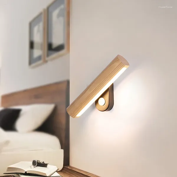 Duvar lambası Nordic Loft Yatak Odası Başucu Masif Ahşap LED Yaratıcı Döner Oturma Odası Koruyucu Banyo Dekoratif Sconce Sconce Armatürü