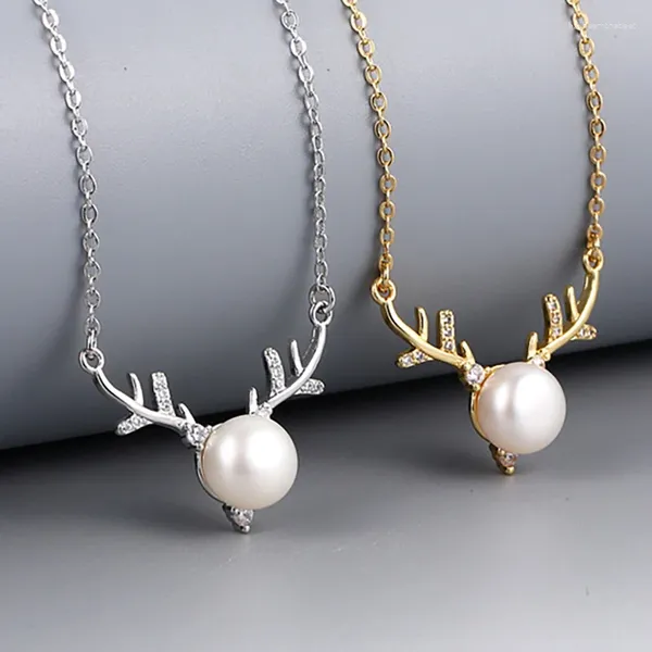 Colares pendentes 2024 pérolas naturais 8 mm de moda e criativa Horn Horn Feminino Elk Clavícula Clavícula Jóia Presente de joias