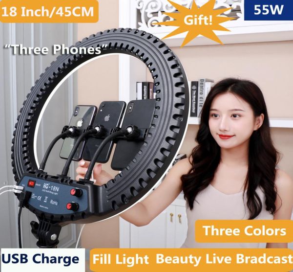 18inch45cm YouTube LED Fill Lighting Ring Light 55W Lampe mit 210 cm Stativständer dimmbar 5500K für Telefonvideo -Make -up -Pographen 8448994