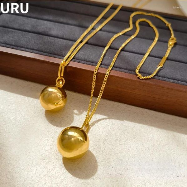 Ketten moderner Schmuck Runde Ball Anhänger Halskette Elegantes Temperament eine Schicht Goldfarbe für Frauen