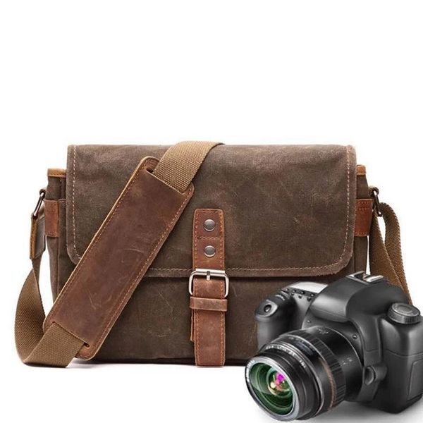 Männer Vintage Öl gewachert Leinwand Umhängetaschen Schockdes DSLR -Kamerabeutel wasserdichte Leinwand Messenger Casual Crossbody Bags für Männer 240403