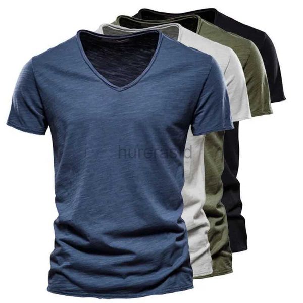 Camisetas masculinas 2024 moda masculina camiseta avançada de cor de algodão sólido de manga curta de verão