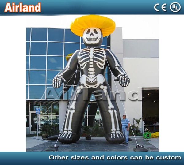 Halloween Giant Skeleton Ghost com chapéu de palha Decoração de publicidade ao ar livre inflável Modelo Custom9036719