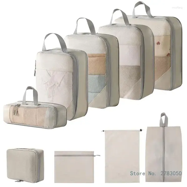 Borse di stoccaggio 5 pezzi/set borse da viaggio Cubi di imballaggio a compressione leggero organizzatori per valigie per bagagli con cerniera