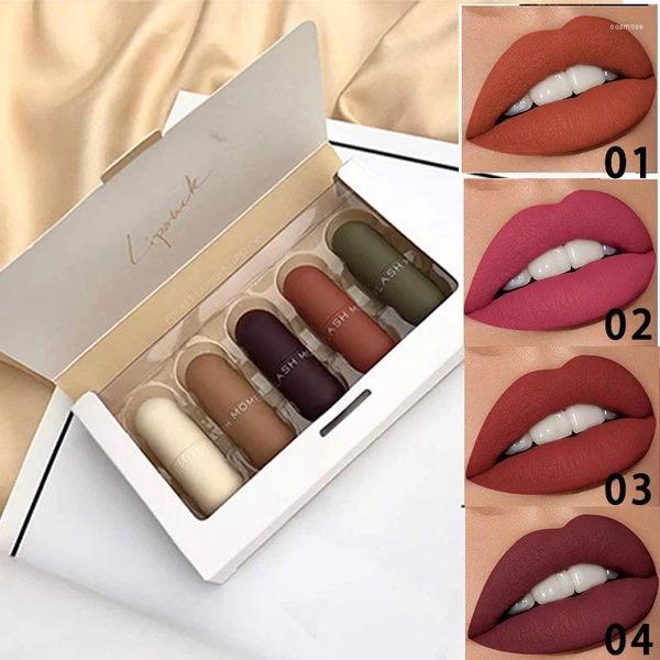 Bettwäsche -Sets 5pcs/Set Mini Lippenstift Set Matte wasserdichte lang anhaltende Make -up -Kit Tint Lippenstift