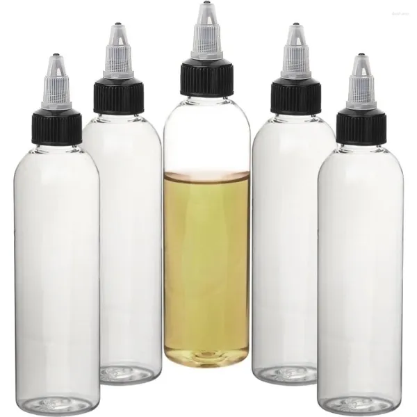 Depolama Şişeleri 5pcs 100/120/150ml açık plastik sıkma dağıtım şişesi ile siyah bükülme üst kapağı yeniden kullanılabilir mürekkep pigment kabı