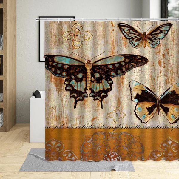 Душевые занавески Retro красивые занавески для бабочки этнический стиль экраны декор ванной комнаты водонепроницаем