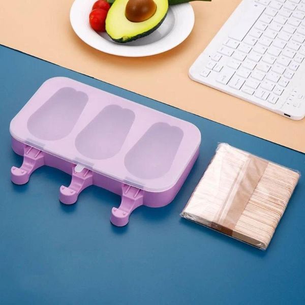 Stampi da forno a ghiacciolo in silicone stampo viola /orso gelato con tettona con coperchio e bastoncini lecca -lecca