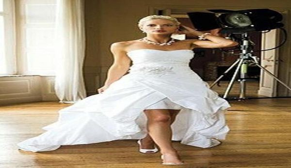 2019 Elegante billige Hochzeitskleider mit hohem Strand für Frauen sexy Perlen Applique Elfenbein Taft Country Style Korsett Brautkleider P6745352