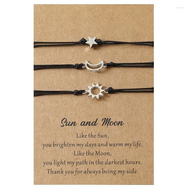 Bracelets de charme 3 PCs para Sun Moon e Star Friend Card Combinando amizade