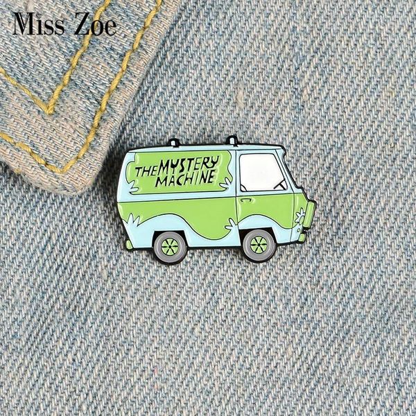 Broschen die Mystery Machine Emaille Pins Custom Cartoon Bus Revers Pin Shirt Tasche Spaß Abzeichen Old School Schmuckgeschenke Freunde Freunde