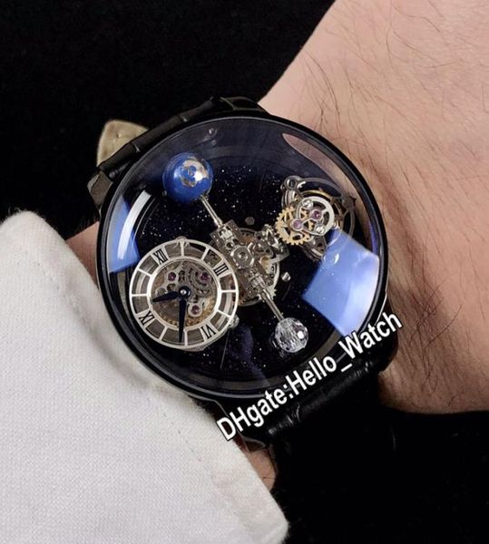 Versão estática Epic x Chrono CR7 Astronomical Tourbillon Skeleton Aventurine Dial Swiss Quartz Mens Assista PVD Black Steel Case LEA2383710