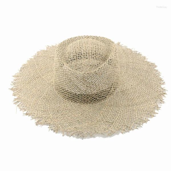 Geniş Memlu Şapkalar Kadınlar İçin Şapka Plaj Büyük 13cm Dome Yuvarlak Kova Kapağı Güneş Lüks Sıradan Saman Yaz Casquette Femme