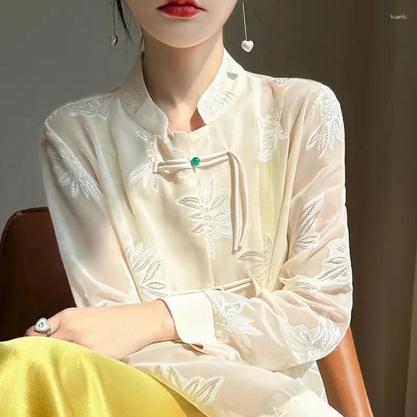 Camicette da donna camicia protezione solare da sole da donna abiti in stile cinese in stile cinese cappotto femmina jacquard abbottona