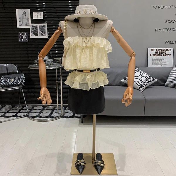 Arbeitskleider zweiteilige Set Girl Ruffen modische Brusthemdtop und hohe taillierte A-Line-Hip-Rock