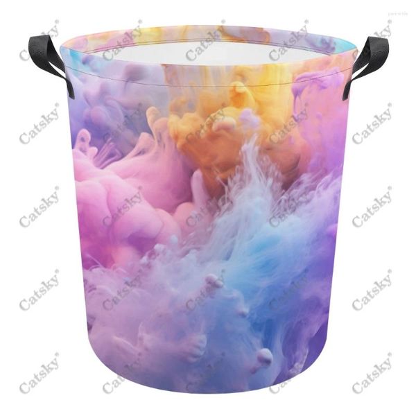 Bolsas de lavanderia nuvem colorida de fumaça cesto dobrável cesto cesto sujo de roupas de armazenamento de armazenamento saco de bucket