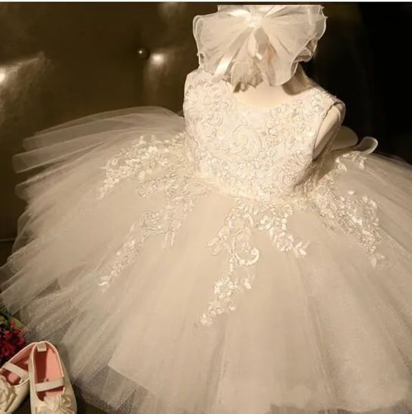 Vestidos vestidos brancos de princesa de marfim para garotas tule renda infantil imaginler vestido de namorado de menina de casamento vestidos de aniversário de casamento