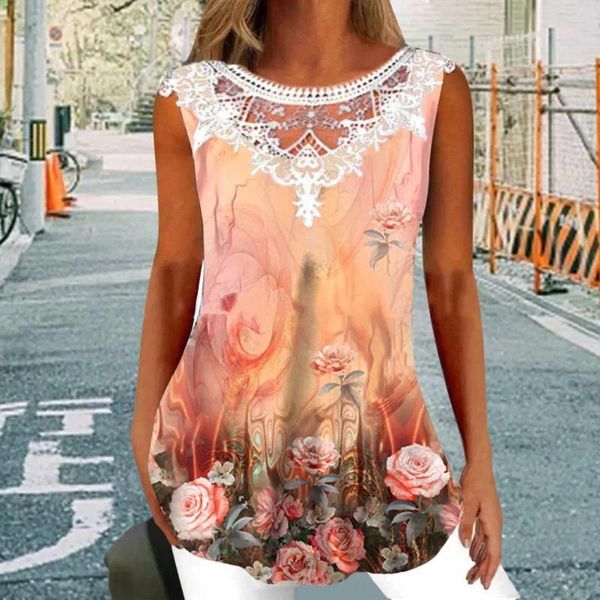 BULUSE DONNE DONNE DONNE DONNA Top Summer Sleeveless White Splicing O Neck Flower Stampa Sceptose per signore traspirabili camicia camicia camicetta streetwear