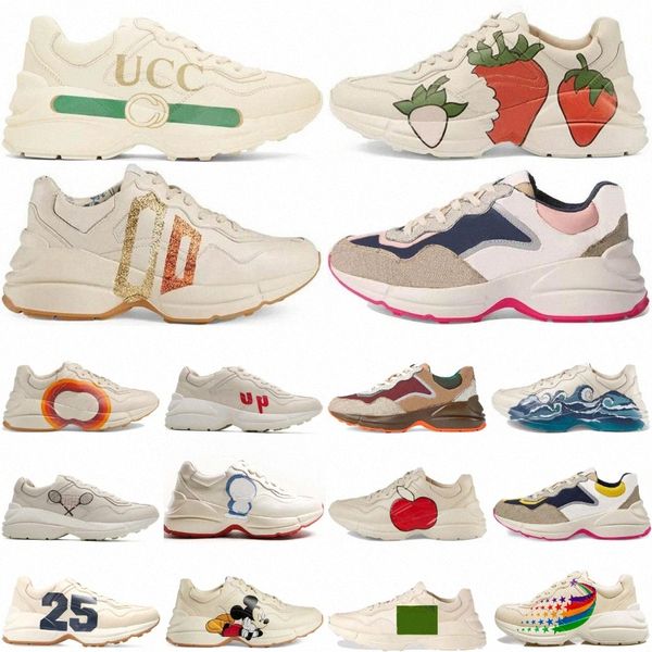 Vintage Riton Spor ayakkabıları sıradan ayakkabılar deri Starwberry Logo Fildişi Tuğla Kırmızı Elma Yeşil Bej Çok Ağız Ebony Anchor Tiger Dalga Pembe Kalp Yağmur J7O8#