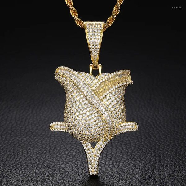 Цепочки Hiphop S925 Серебряная роза Цветок Моассанит Ожерелье для мужчин Женщины панк -ювелирные изделия 14K золотые бриллианты пропуск
