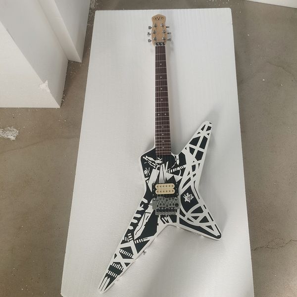 Van Halen handgefertigtes traditionelle Gitarren, Maple-Gitarrenköpfe, Body Front- und Hackhand bemaltes Muster, schwarze und weiße Linien, auf Lagerbestand