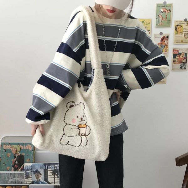Bolsa hylhexyr feminino teta bolsa de bolsa como tecido bordo de urso de ombro bordo do crossbod shop shopper fofo para menina